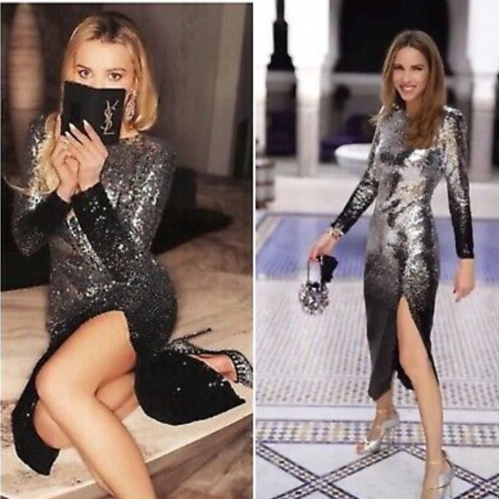 ZARA OMBRÉ SEQUIN MIDI DRESS - Picture 3 of 5